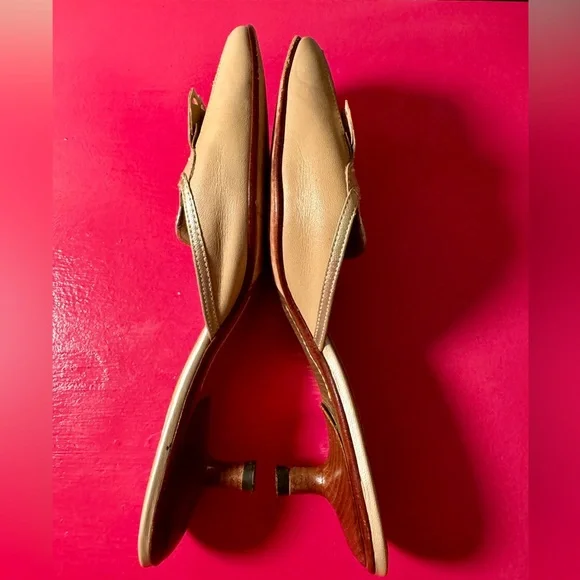 Vintage Cole Haan Beige Leather Fringed Kiltie Kitten Heel Square Toe Shoe - Picture 5 of 6